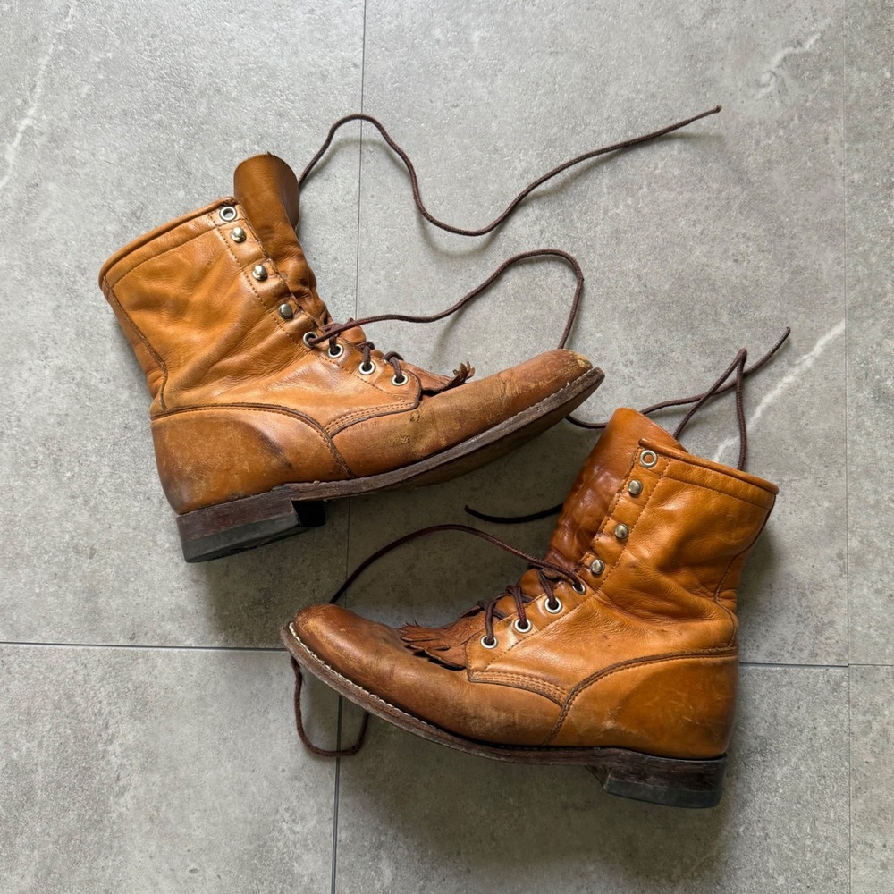 Vintage Justin Leather Kiltie Packer Boots 6.5 D